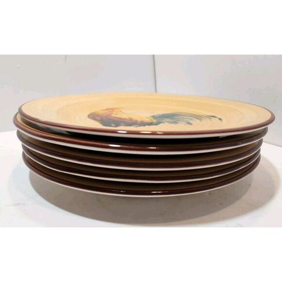 Oneida Casual Settings  Morning Rooster 10" Dinner Plates Set Of 5 Brushed Tan - Picture 8 of 9